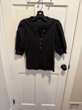 Veronica beard Black Puff-Sleeve Button Henley